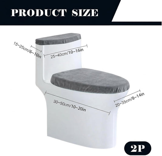 Toilet Seat Cover Grey Toilet Lid Cover and Toilet Tank Cover Set, Universal Toilet Cover Set with Elastic Bottom for Bathroom Decor Accessories，Toilet Lid Cover and Toilet Tank Cover Washable