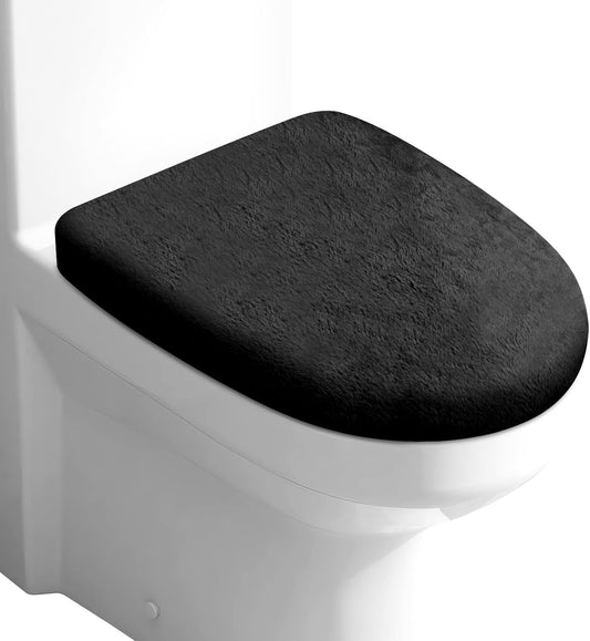 Microfiber Toilet Lid Cover, Soft Velvet Toilet Cover; Absorbent, Machine Washable, Comfortable Adjustable Toilet Seat Cover Fits Most Toilet Lids (Black)