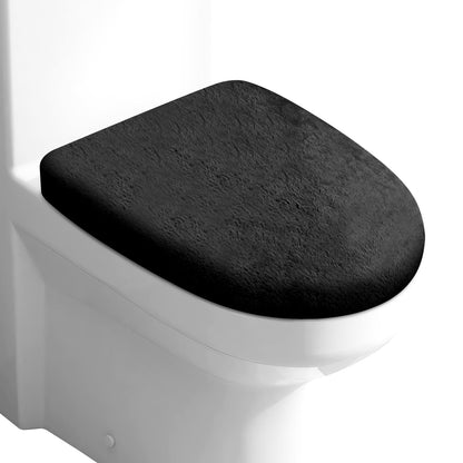 Microfiber Toilet Lid Cover, Soft Velvet Toilet Cover; Absorbent, Machine Washable, Comfortable Adjustable Toilet Seat Cover Fits Most Toilet Lids (Black)