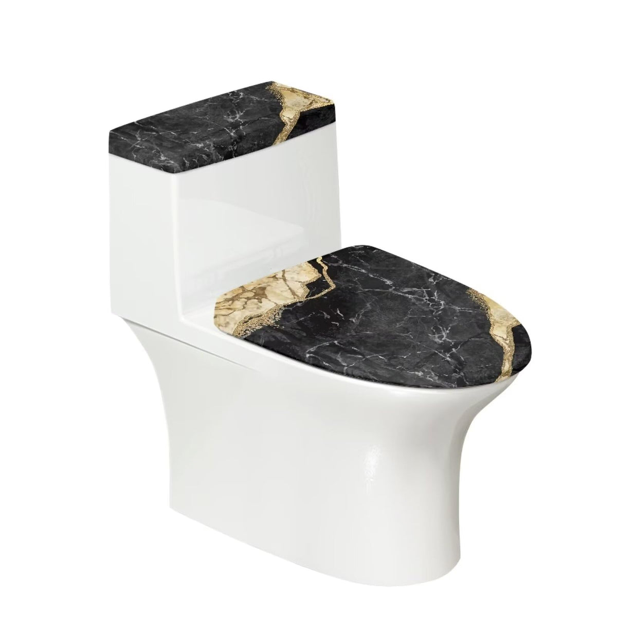 White Marble Lid Cover and Toilet Tank Lid Cover Set of 2,Modern Marble Print Toilet Decoration Replacement Novelty Decorations for Bathroom Accessory Fit Most Round Elongated and Oblong