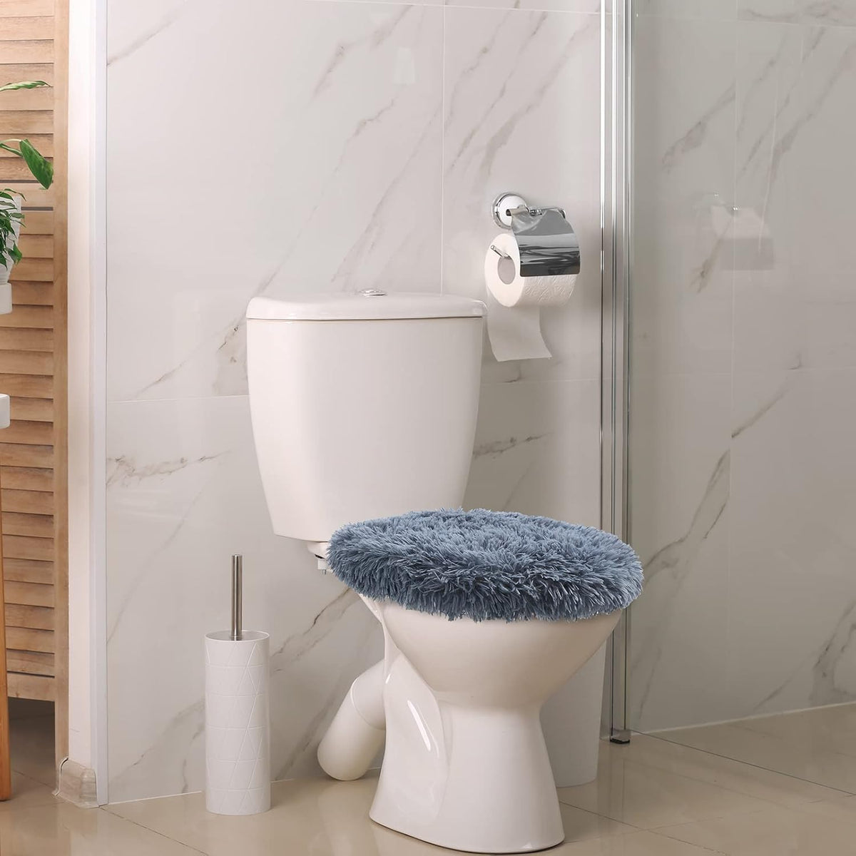 Kingdder 3 Pcs Toilet Lid Cover for Bathroom, Machine Washable, Plush Shag Seat Covers, Dries Quickly, Soft Fluffy Fabric 17.7 x 19.7 Fits Standard Toilet Lids, Elastic Bathroom Decor, 2 Gray, 1 Black