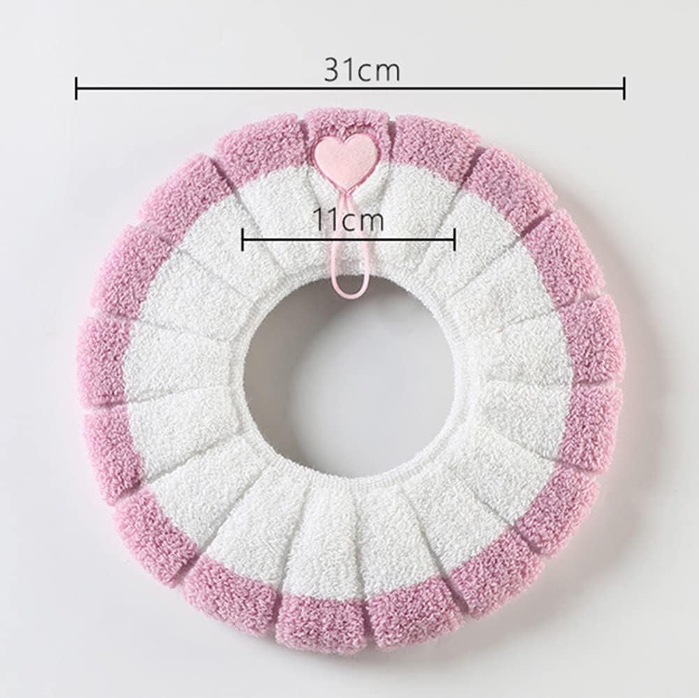 Bathroom Soft Thicker Warmer Stretchable Washable Cloth Toilet Seat Cover Pads with Handle, Toilet Seat Cushion Cover (Grey Beige)