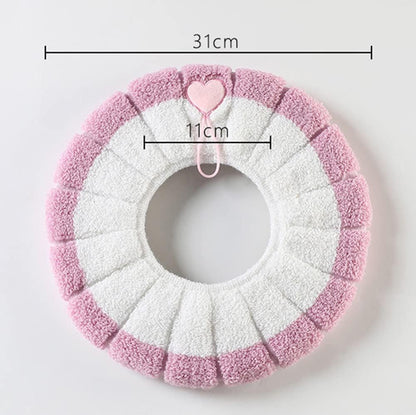 Bathroom Soft Thicker Warmer Stretchable Washable Cloth Toilet Seat Cover Pads with Handle, Toilet Seat Cushion Cover (Grey Beige)
