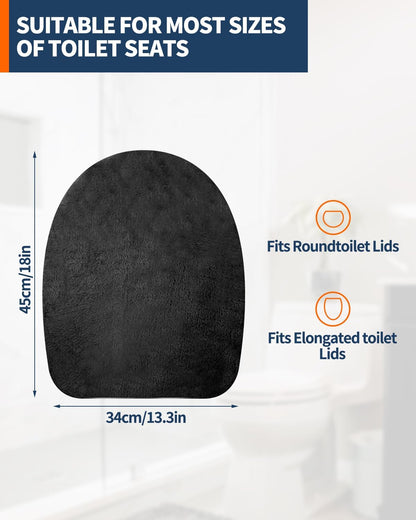 Microfiber Toilet Lid Cover, Soft Velvet Toilet Cover; Absorbent, Machine Washable, Comfortable Adjustable Toilet Seat Cover Fits Most Toilet Lids (Black)