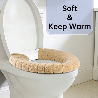 Toilet Seat Cover with Snaps Fixed,Thick Warmer,Machine Washable(beige)
