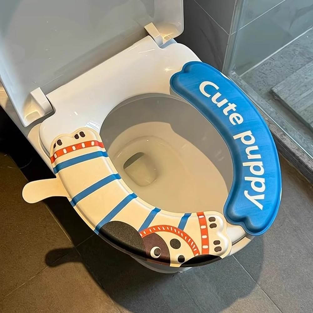 Waterproof EVA Toilet Seat Cover with Cartoon Visuals and Non Slip Base plus Fastener for Standard Toilet Seat Compatibility (cat)