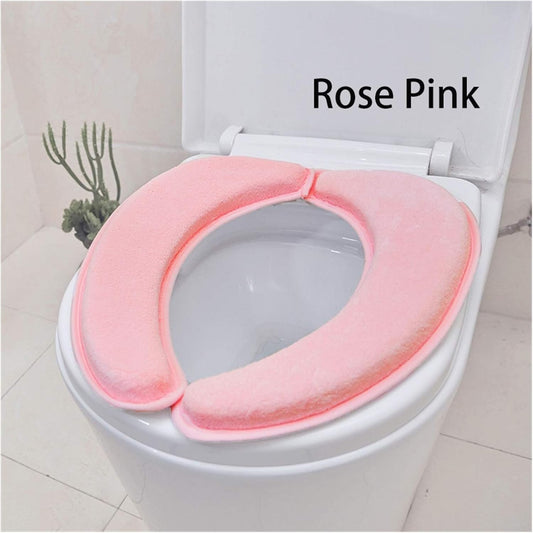 Extra thick Warm Soft Toilet Cover Seat Lid Pad Closestool Protector Bathroom Accessories Set Sticky Toilet Seat Cover Mat (Color : Rose Pink)