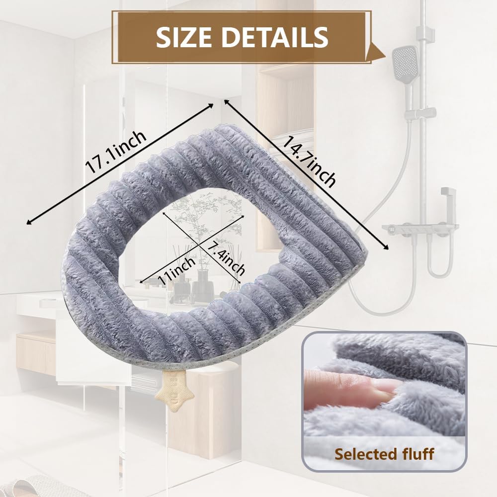Toilet Seat Warmer Cover,Bathroom Soft Thicker Warmer with Zipper Snaps Fixed Stretchable Washable Fiber Cloth Toilet Seat Covers Pads Easy Installation& Cleaning (Blue)