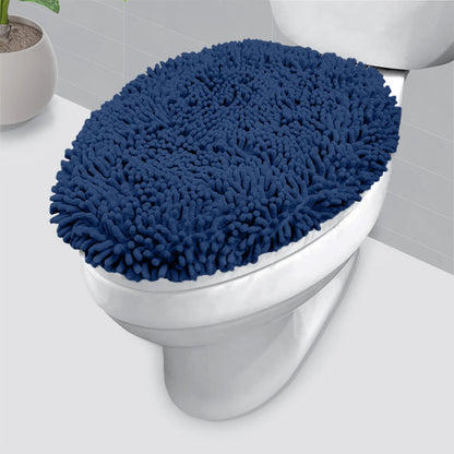 LuxUrux Premium Chenille Microfiber Toilet Lid Cover, Soft Plush Toilet Seat Cover Set for Bathroom, Non-Slip Stretch Fit, Machine Washable, Fits Standard & Elongated Toilet Seat Lid (Light Gray)