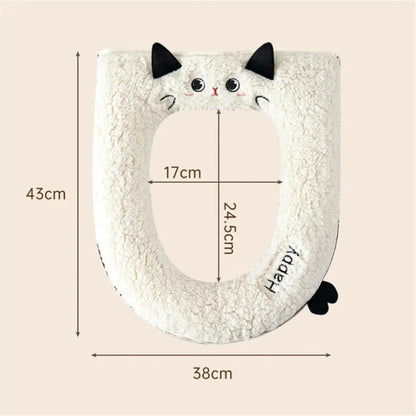 Toilet Seat 2pcs Cartoon Cat-Shaped Toilet Seat Cover Soft Waterproof Bathroom Accessory Thickened for Warmth(Blue flower)