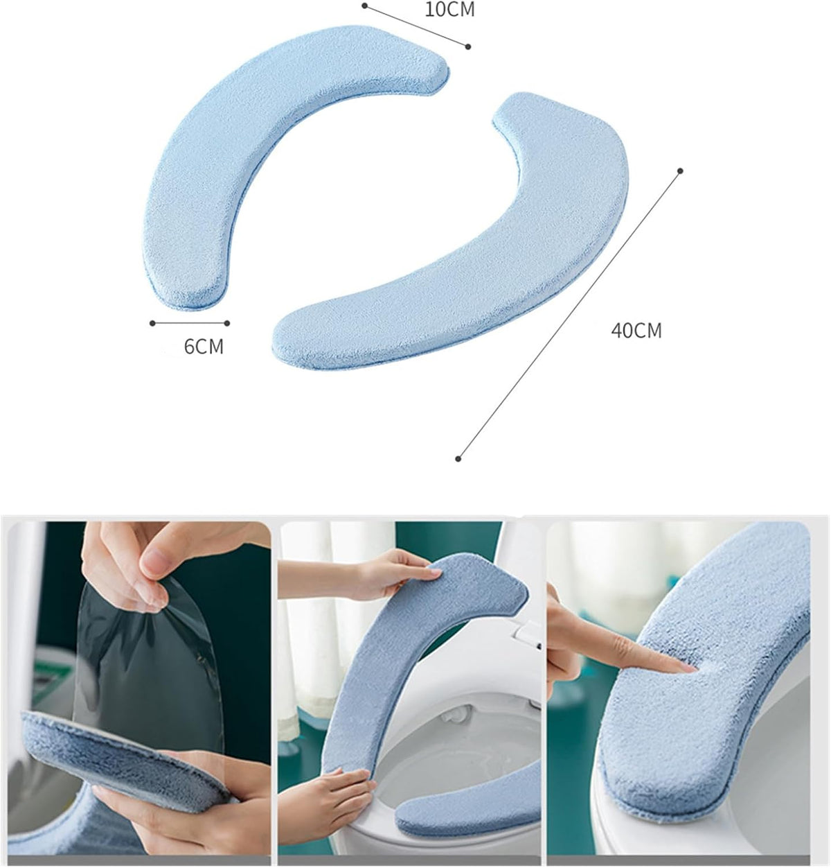1 Pair Soft Toilet Seat Covers Plush Thick Fabric Toilet Seat Warmer Waterproof self-adhesive Reusable Machine-Washable Universal for All Types of Toilets Bathroom (Grey)