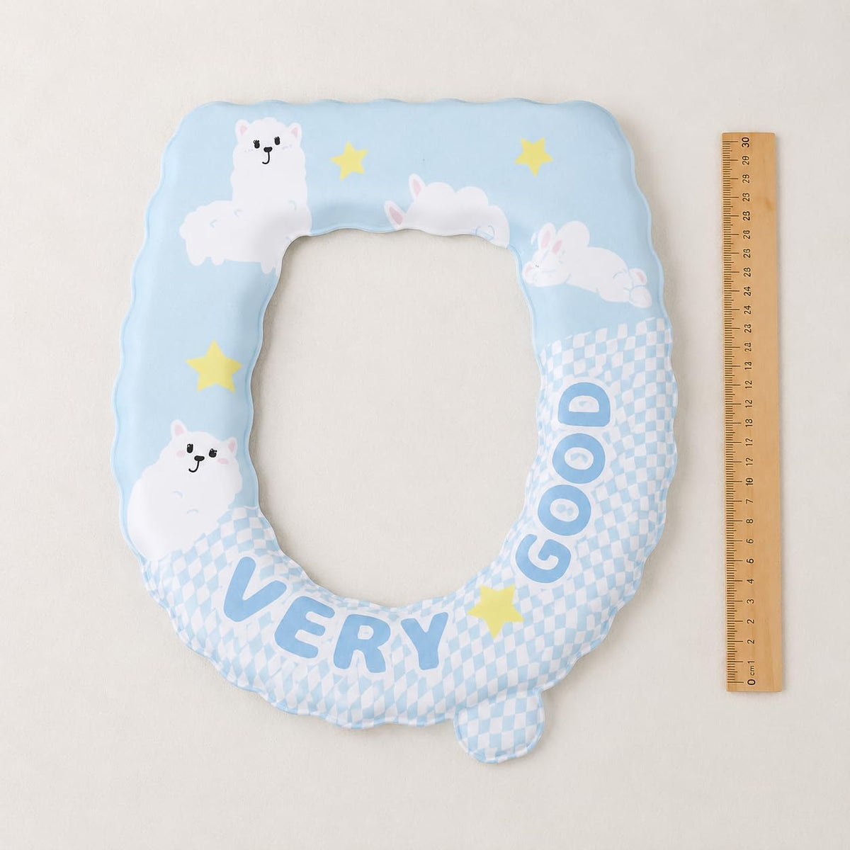 Cleanable Waterproof Toilet Seat Cushion, Round EVA Toilet Seat Cover 37x42cm, Blue Bear Cartoon Lace Padded Toilet Pad