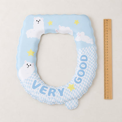 Cleanable Waterproof Toilet Seat Cushion, Round EVA Toilet Seat Cover 37x42cm, Blue Bear Cartoon Lace Padded Toilet Pad