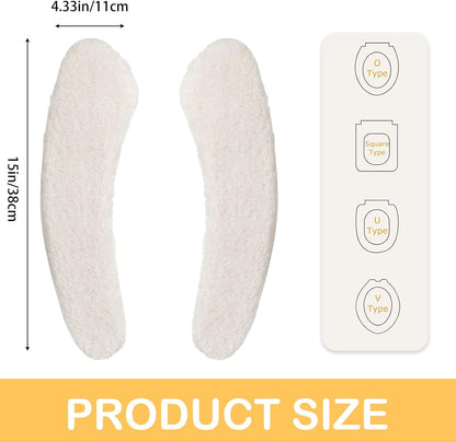 Plush Toilet Seat Cover Pads - Washable Warm Cushion, Soft Bathroom Warmer Mat - Universal Self Adhesive Design (White)