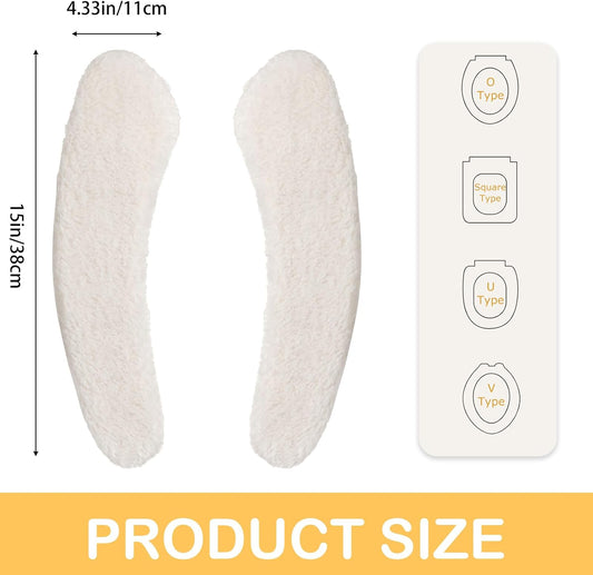 Plush Toilet Seat Cover Pads - Washable Warm Cushion, Soft Bathroom Warmer Mat - Universal Self Adhesive Design (White)