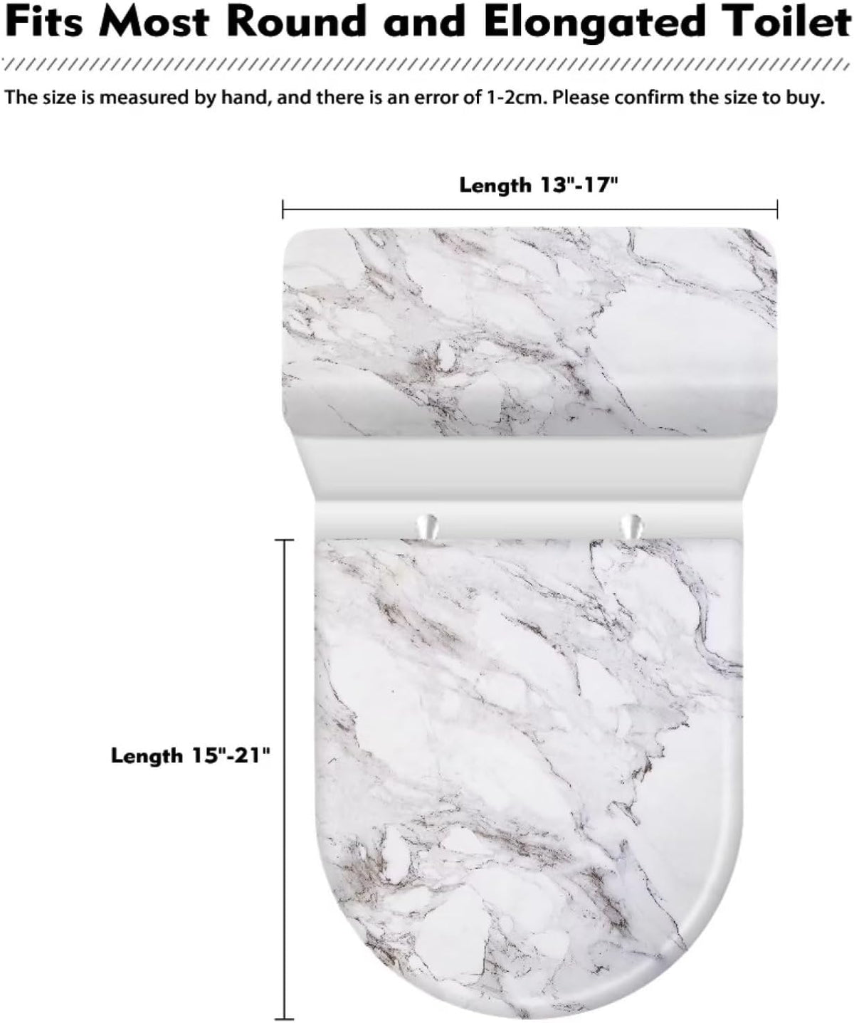 White Marble Lid Cover and Toilet Tank Lid Cover Set of 2,Modern Marble Print Toilet Decoration Replacement Novelty Decorations for Bathroom Accessory Fit Most Round Elongated and Oblong