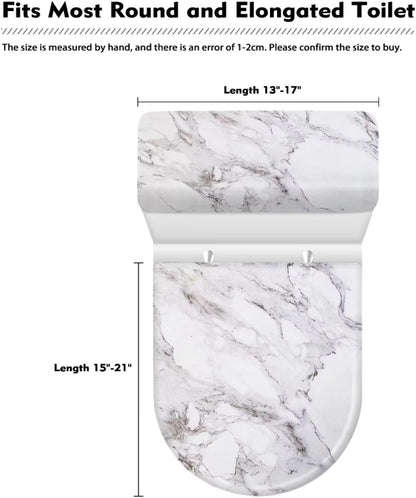 White Marble Lid Cover and Toilet Tank Lid Cover Set of 2,Modern Marble Print Toilet Decoration Replacement Novelty Decorations for Bathroom Accessory Fit Most Round Elongated and Oblong