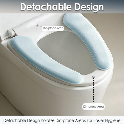 Thick and Elastic Toilet Seat Cover – Washable & Reusable with Double-Sided Hook and Loop Fastener for Easy Attachment – Cushioned Mat with Thick Sponge for Extra Comfort (Blue)
