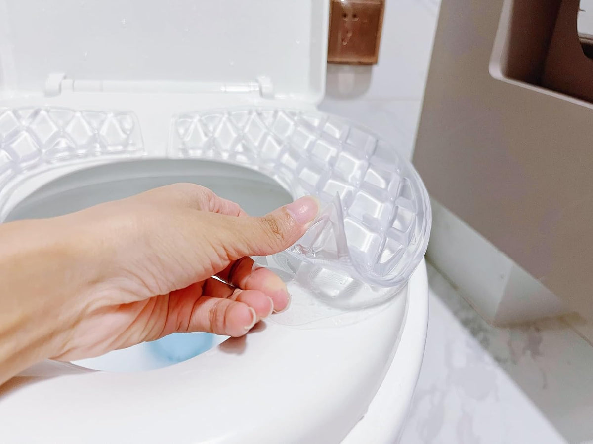 Gel Toilet Seat Cushion - Toilet Cushion for Bathroom - Portable and Washable - Universal Padded Toilet seat for Standard U Shape Toilet Seats -Adhesive Toilet Seat Cushion for Women Seniors (Clear)