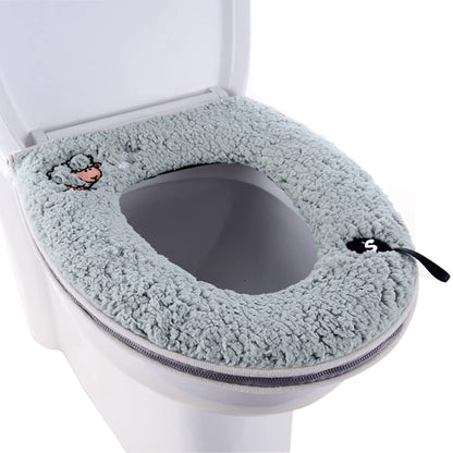 Warm Plush Washable Thicken Toilet Seat Cover Pads Mat with Handle and Zipper (Gray)