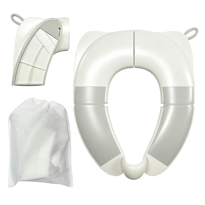 Kids Foldable Toilet Seat with Storage Bag - Training Urine Anti-Slip Toilet Seat Cover with Splash Guard for Children Toddlers, Portable & Travel-Friendly Easy Clean Universal Fit-White