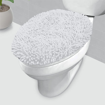 LuxUrux Premium Chenille Microfiber Toilet Lid Cover, Soft Plush Toilet Seat Cover Set for Bathroom, Non-Slip Stretch Fit, Machine Washable, Fits Standard & Elongated Toilet Seat Lid (Light Gray)