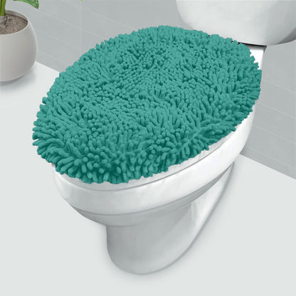 LuxUrux Premium Chenille Microfiber Toilet Lid Cover, Soft Plush Toilet Seat Cover Set for Bathroom, Non-Slip Stretch Fit, Machine Washable, Fits Standard & Elongated Toilet Seat Lid (Light Gray)