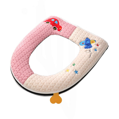 Warm Toilet Seat Cover with Handle for Bathroom (Pink Alpaca)