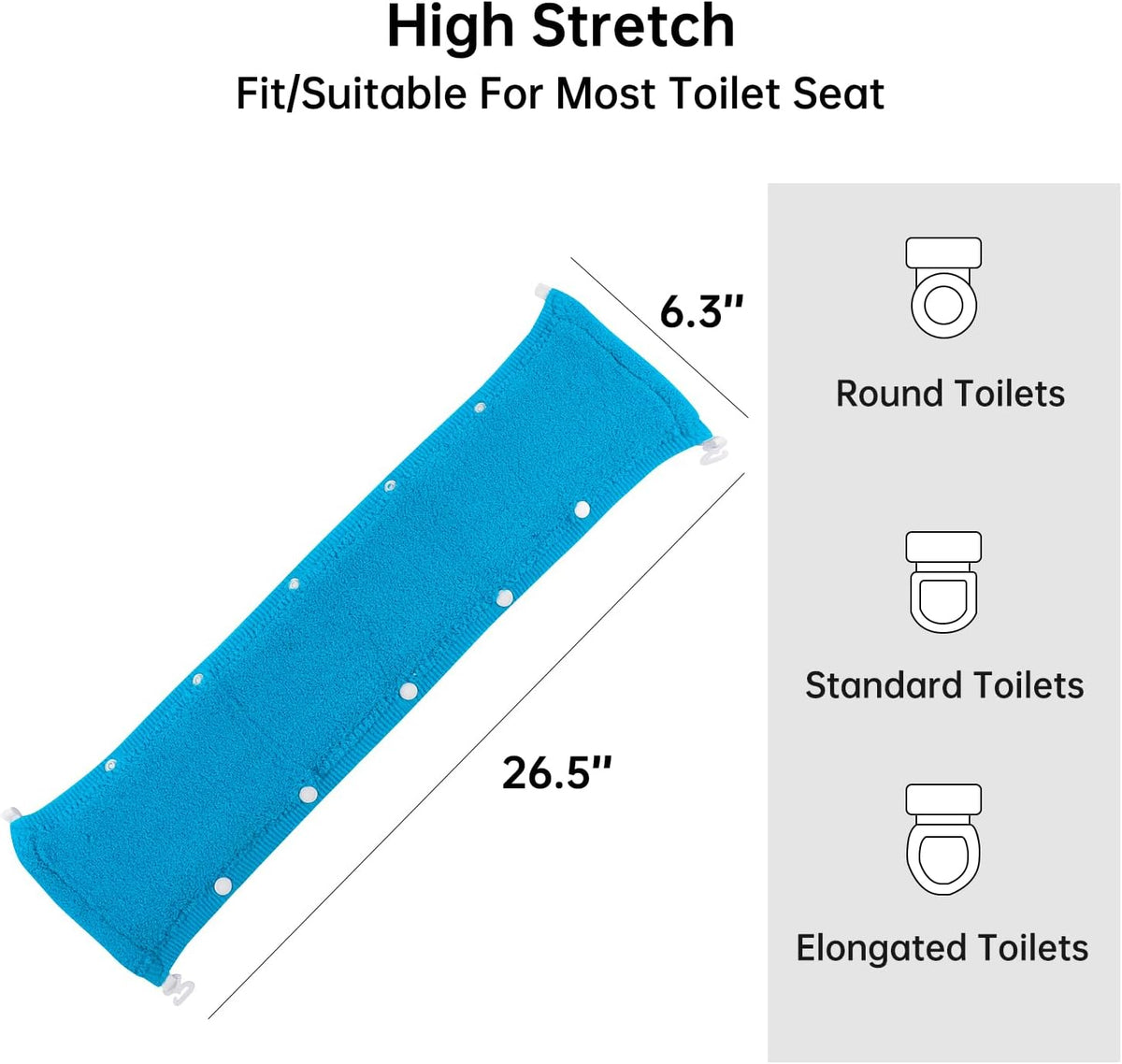 Toilet Seat Cover,Bathroom Soft Thicker Warmer with Snaps Fixed Stretchable Washable Fiber Cloth Toilet Seat Covers Pads Easy Installation& Cleaning (Sky Blue) (MTD21A)