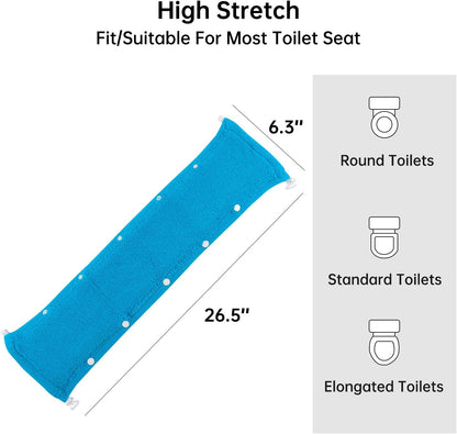Toilet Seat Cover,Bathroom Soft Thicker Warmer with Snaps Fixed Stretchable Washable Fiber Cloth Toilet Seat Covers Pads Easy Installation& Cleaning (Sky Blue) (MTD21A)
