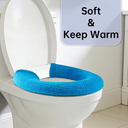 Toilet Seat Cover,Bathroom Soft Thicker Warmer with Snaps Fixed Stretchable Washable Fiber Cloth Toilet Seat Covers Pads Easy Installation& Cleaning (Sky Blue) (MTD21A)