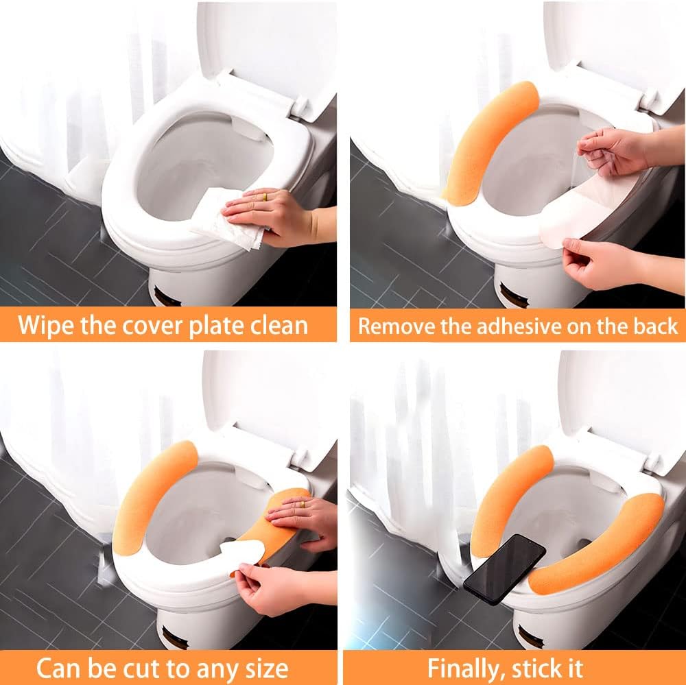 10 Pcs Five Color Bathroom Warmer Toilet Seat Cover Pads, Toilet Seat Cover Stretchable Portable Washable Toilet Seat Cover Pads for Toilet Rings of Different Shapes