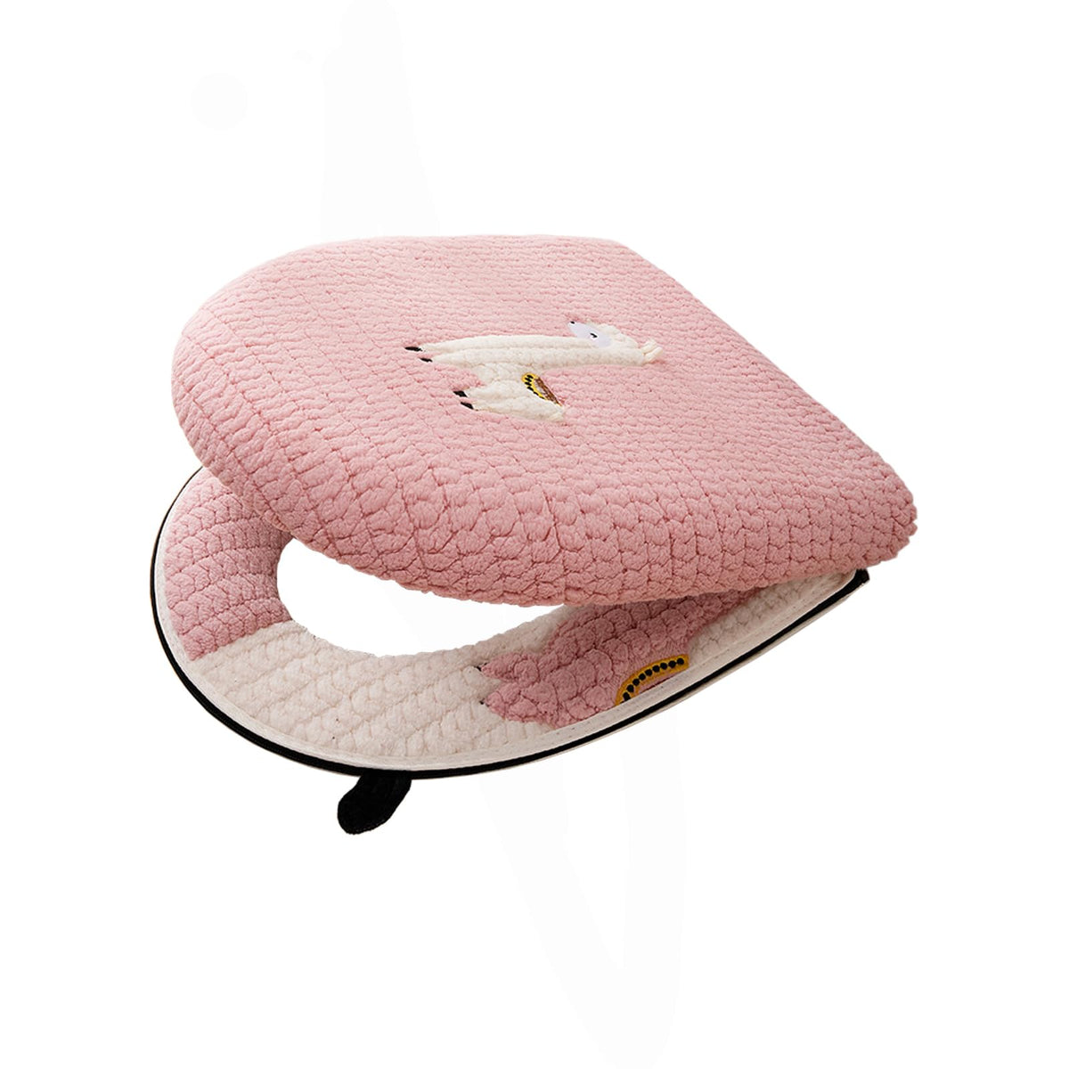 Warm Toilet Seat Cover with Handle for Bathroom (Pink Alpaca)