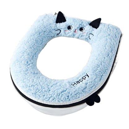 Toilet Seat 2pcs Cartoon Cat-Shaped Toilet Seat Cover Soft Waterproof Bathroom Accessory Thickened for Warmth(Blue flower)
