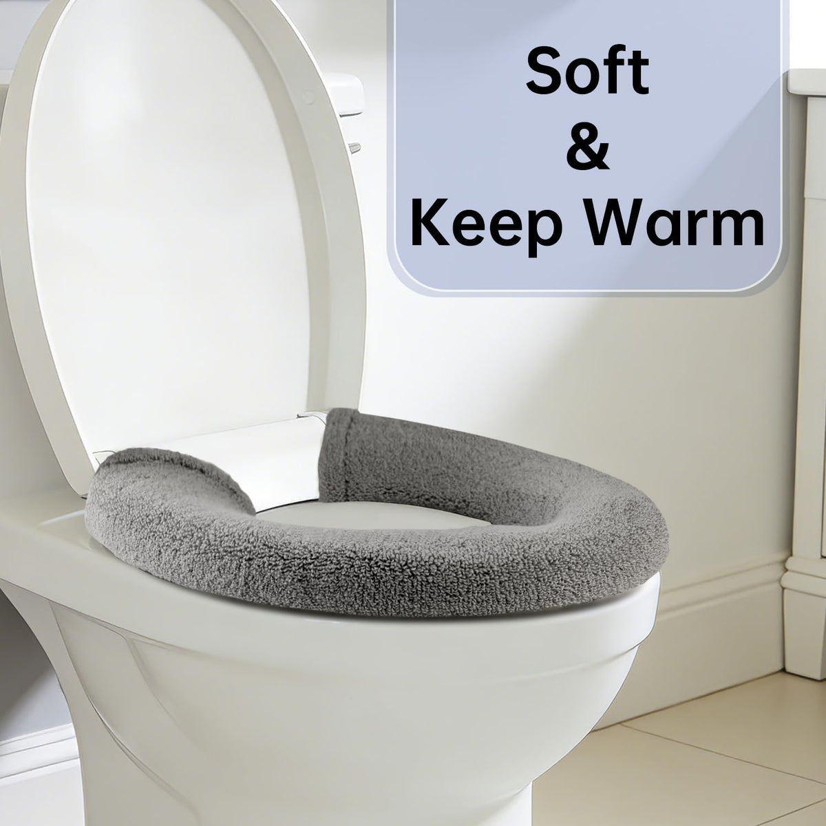 Toilet Seat Cover with Snaps Fixed,Thick Warmer,Machine Washable(grey)