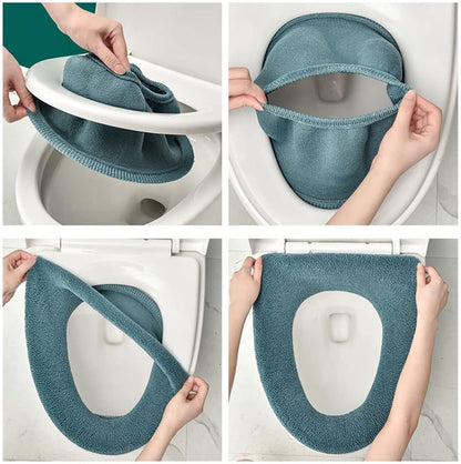 3Pcs/Pack Bathroom Soft Thicker Warmer Stretchable Washable Cloth Toilet Seat Cover Pads (Gray)