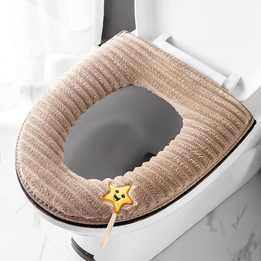 2 Pieces Thicker Bathroom Soft Toilet Seat Cover Pad with Handle Toilet Lid Cover Cushion Soft Thicker Washable Fits All Oval Toilet Seats