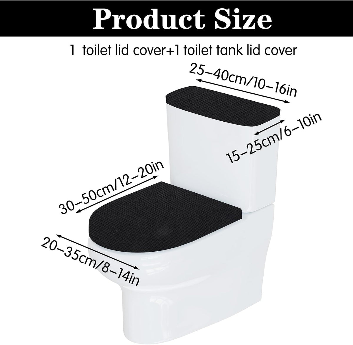 Universal Black Polyester Toilet Lid and Tank Cover Set with Elastic Bottom, Easy Maintenance, Stain Protection, Fabric Cover for Toilet Top and Back of Tank Replacement