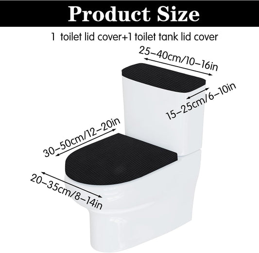 Universal Black Polyester Toilet Lid and Tank Cover Set with Elastic Bottom, Easy Maintenance, Stain Protection, Fabric Cover for Toilet Top and Back of Tank Replacement