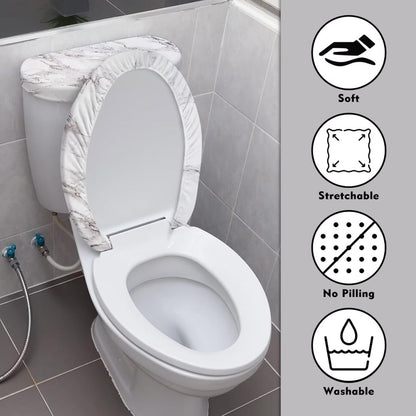 White Marble Lid Cover and Toilet Tank Lid Cover Set of 2,Modern Marble Print Toilet Decoration Replacement Novelty Decorations for Bathroom Accessory Fit Most Round Elongated and Oblong
