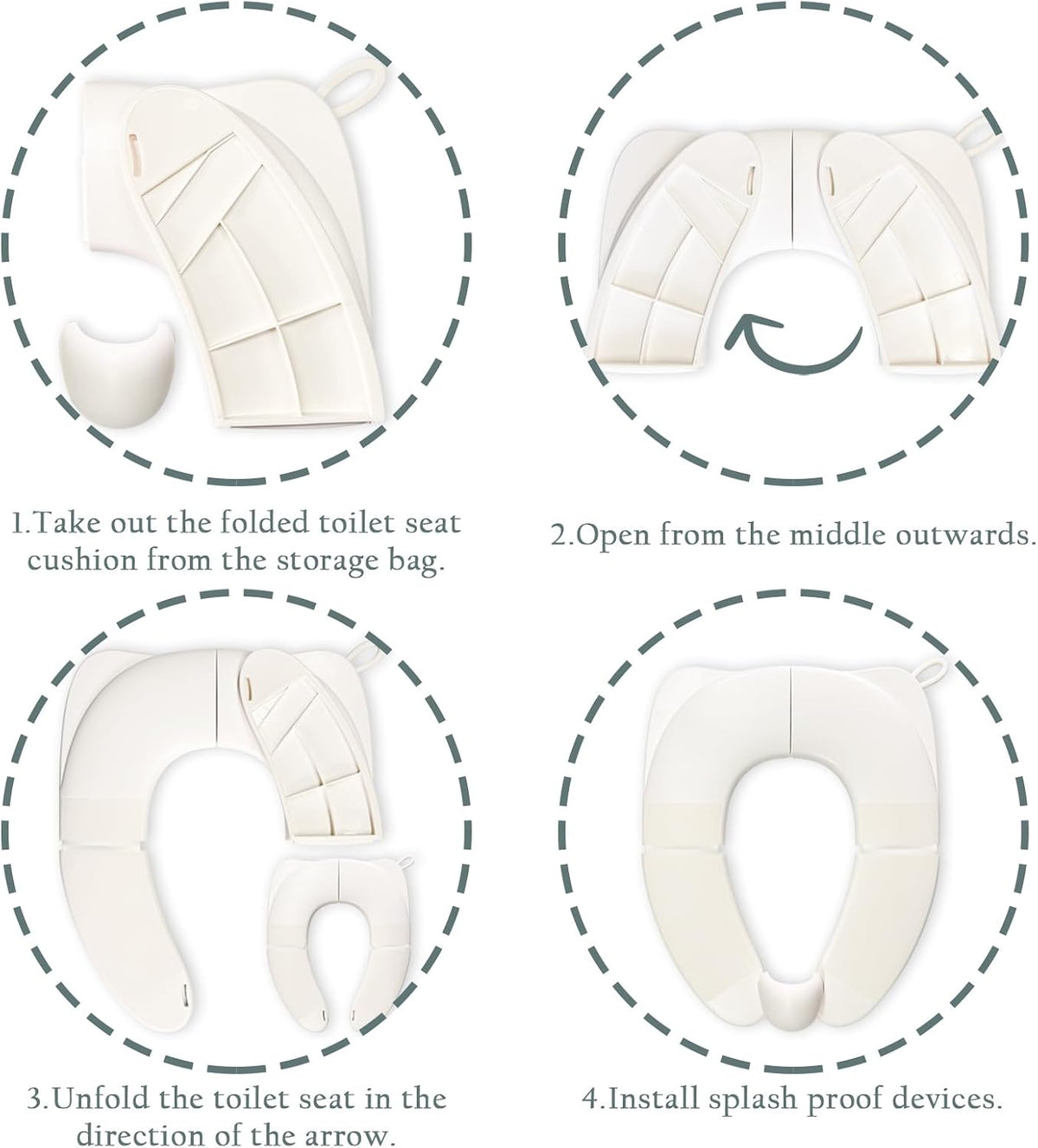 Kids Foldable Toilet Seat with Storage Bag - Training Urine Anti-Slip Toilet Seat Cover with Splash Guard for Children Toddlers, Portable & Travel-Friendly Easy Clean Universal Fit-White