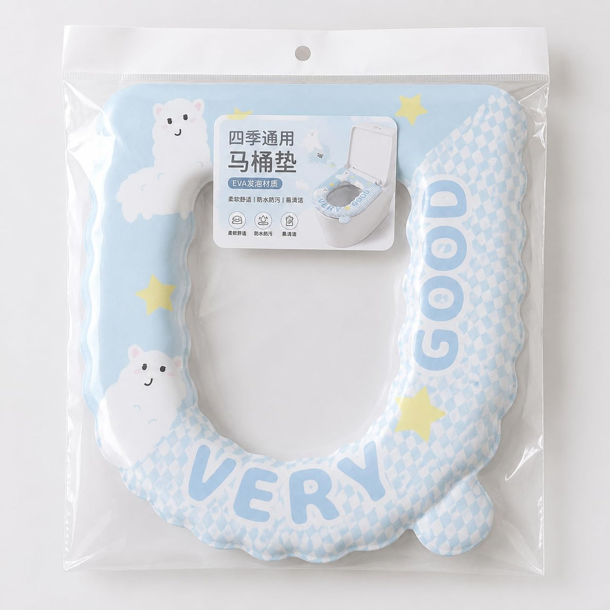 Cleanable Waterproof Toilet Seat Cushion, Round EVA Toilet Seat Cover 37x42cm, Blue Bear Cartoon Lace Padded Toilet Pad