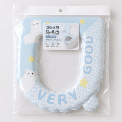 Cleanable Waterproof Toilet Seat Cushion, Round EVA Toilet Seat Cover 37x42cm, Blue Bear Cartoon Lace Padded Toilet Pad