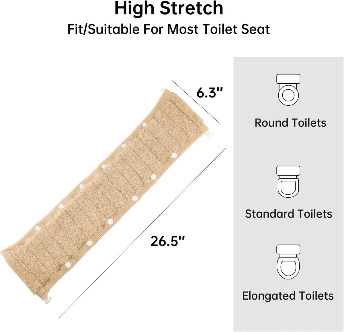 Toilet Seat Cover with Snaps Fixed,Thick Warmer,Machine Washable(beige)