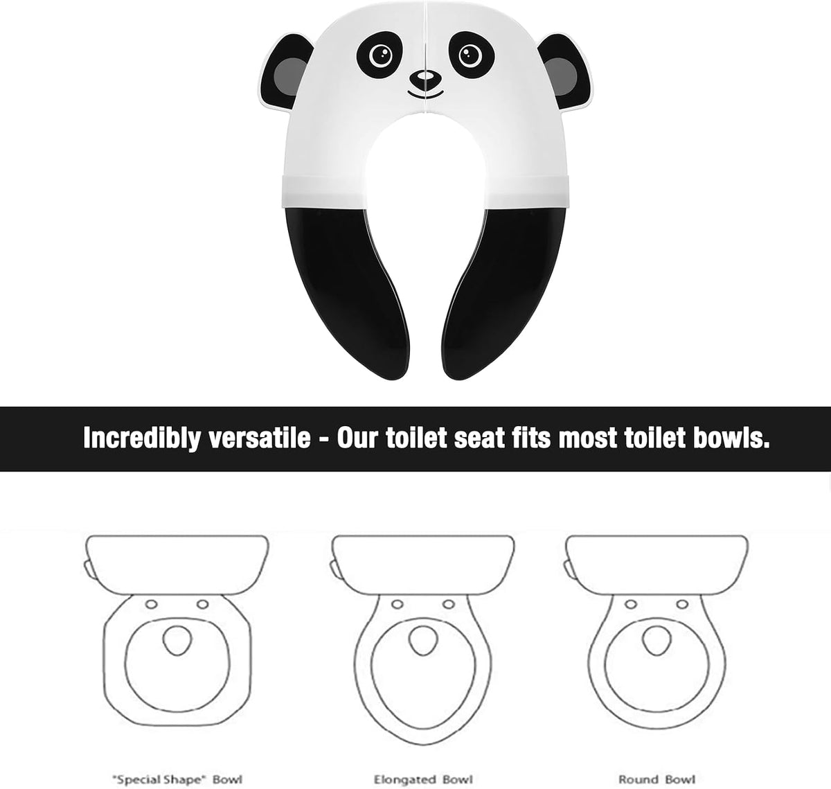 PandaEar Toilet Seat Cover | Folding Travel Toilet Seat for Children and Potty Training | Portable Silicone Toilet Seat for Toddlers, Boys & Girls with Non-Slip Silicone Pads -Panda