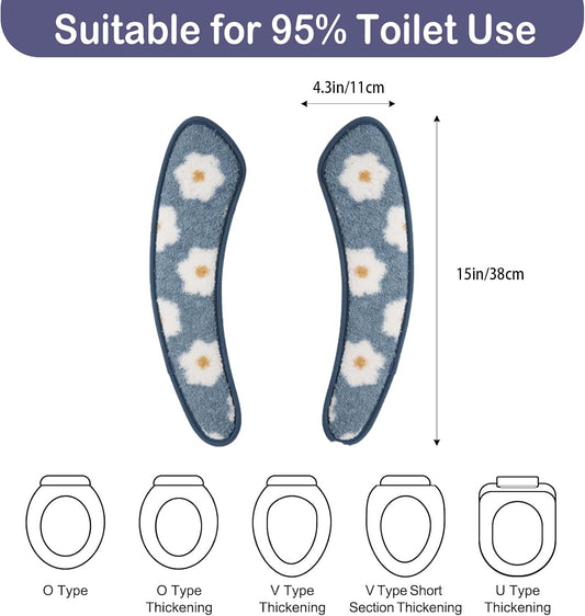 Thick and Warm Toilet Seat Cover – Washable, Reusable Cushion with TPR Adhesive & Floral Pattern for Comfort & Insulation (Blue)