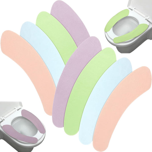 8 Pairs Bathroom Warmer Toilet Seat Cover Pads Washable and Reusable Toilet Seat Cushion Pad Warmer Cover Upgraded Cushion for Winter Bathroom, 4 Colors