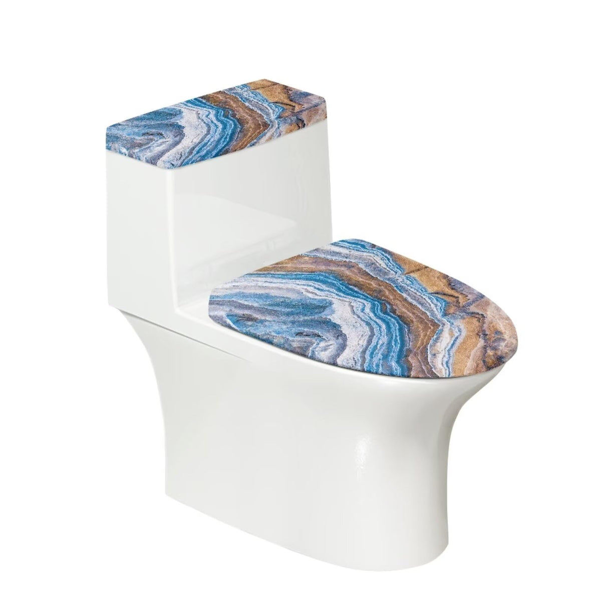 White Marble Lid Cover and Toilet Tank Lid Cover Set of 2,Modern Marble Print Toilet Decoration Replacement Novelty Decorations for Bathroom Accessory Fit Most Round Elongated and Oblong