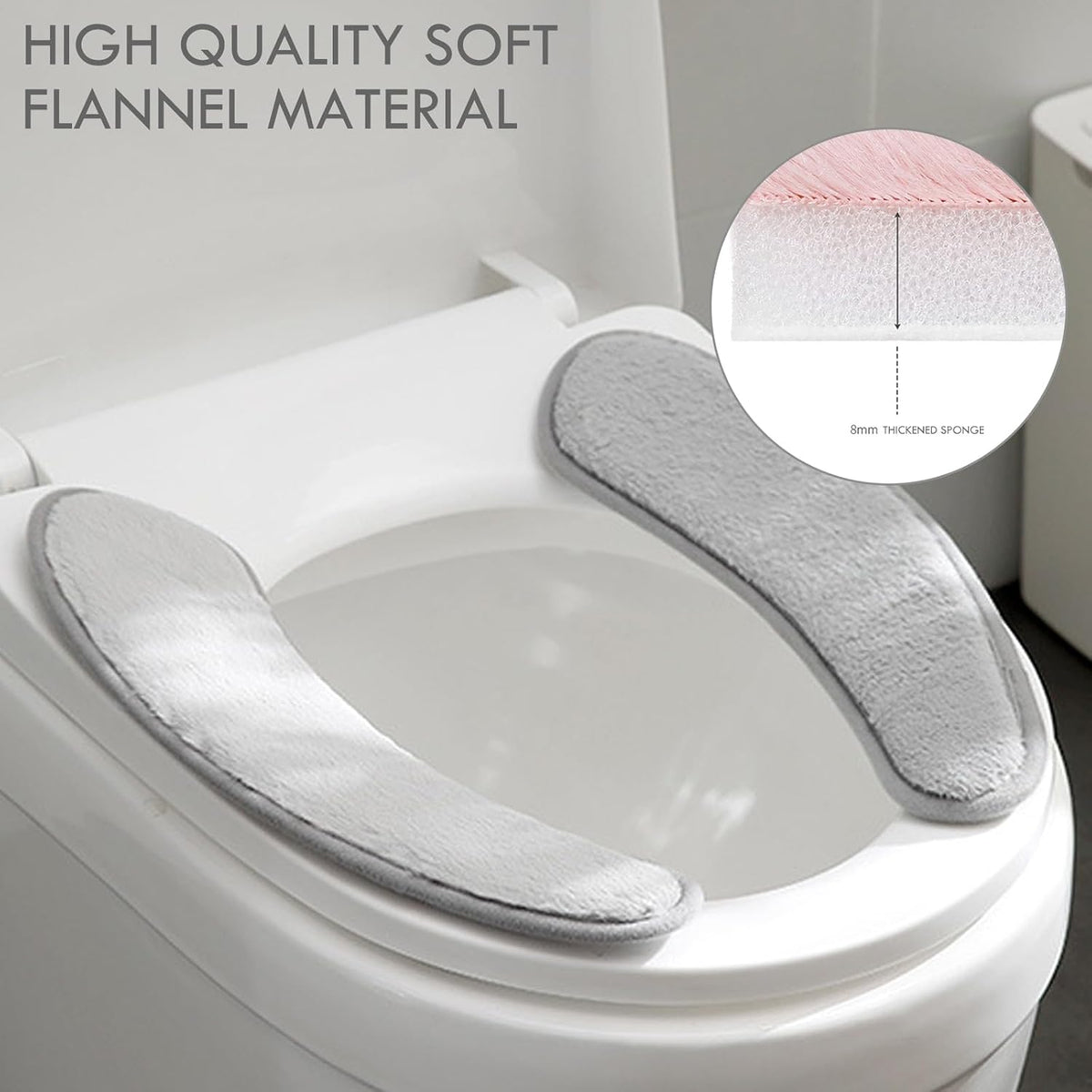 Thick and Warm Toilet Seat Cushion Cover - with Sticky Toilet Seat Cushion - Washable and Reusable Mat for Winter - Double Flap Separation, TPR Back Adhesive, Soft and Protective (Grey)