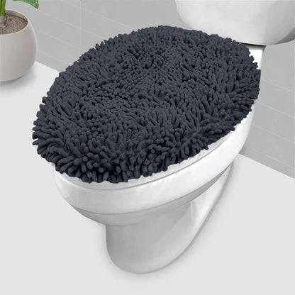 LuxUrux Premium Chenille Microfiber Toilet Lid Cover, Soft Plush Toilet Seat Cover Set for Bathroom, Non-Slip Stretch Fit, Machine Washable, Fits Standard & Elongated Toilet Seat Lid (Light Gray)